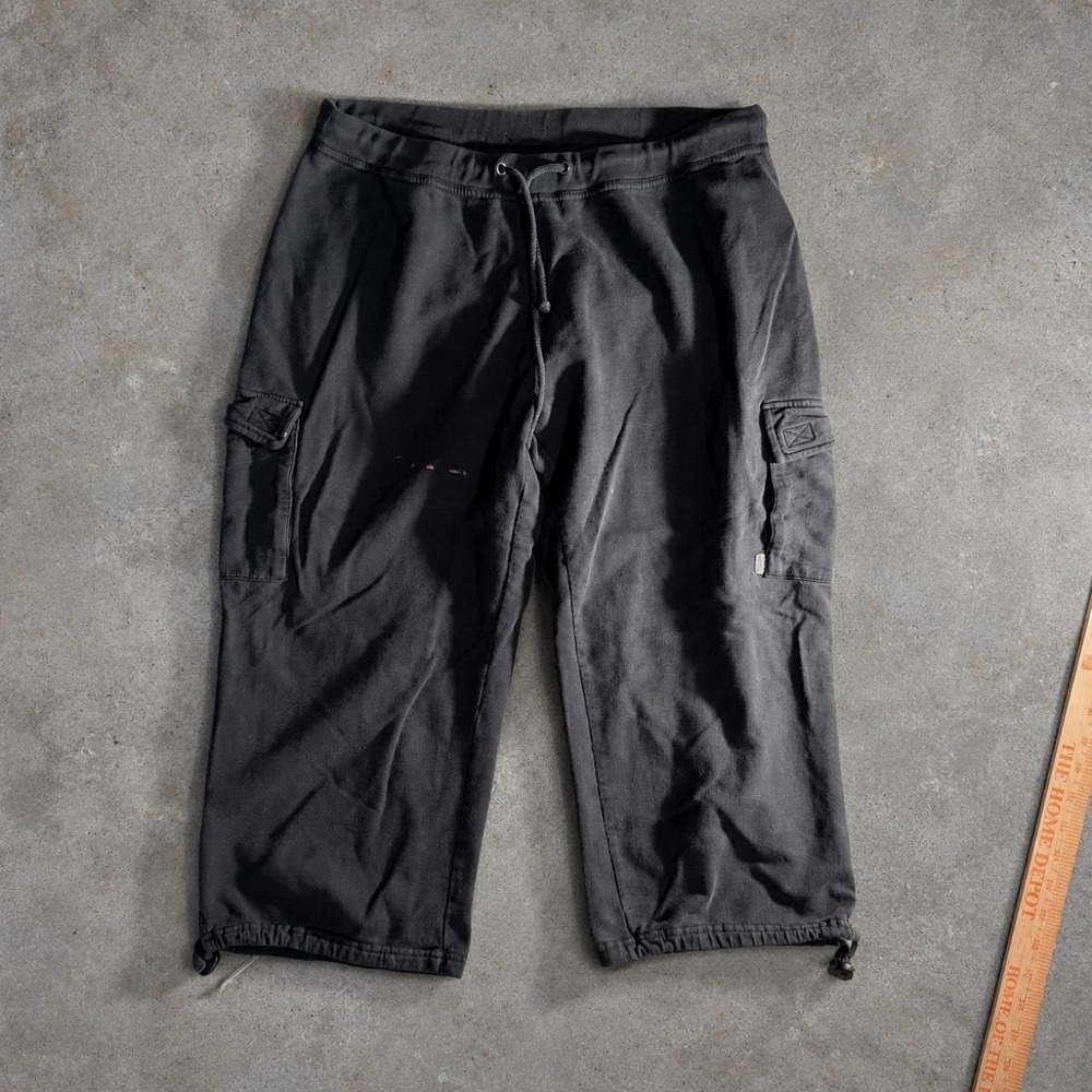 Black Cargo Capri Sweat Shorts - Pants Wide Leg Drawstring Utility Streetwear